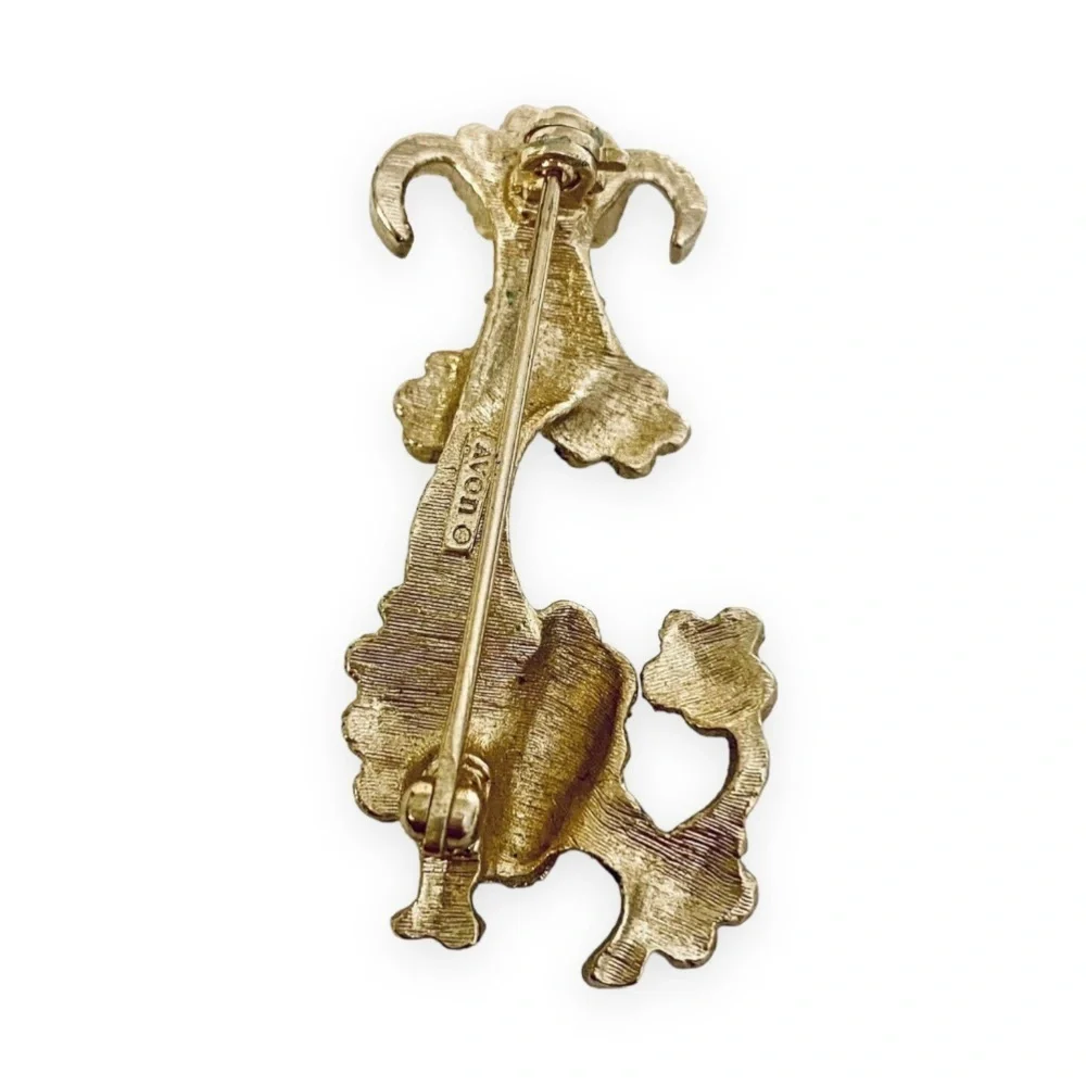French Poodle Brooch‎ Pin Vintage Avon Brushed Gold Tone 1970’s